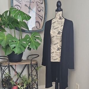 Casual Waffle Knit Black Women's Cardigan Sweater Size Large